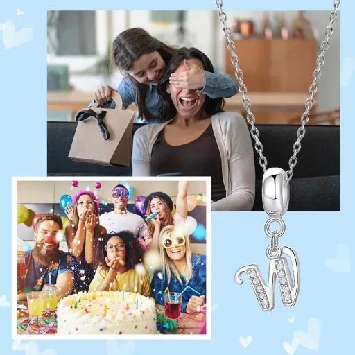 Symretie 925 Sterling Ezüst W Betű Charm Medál - Európai Karkötőkkel és Nyakláncokkal Kompatibilis Gyöngy Charm Nőknek