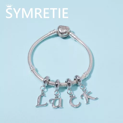 Șnur Charm cu Litera W din Argint Sterling 925 - Bază Compatibilă, Stil Pandora, pentru Brățări și Coliere, pentru Femei