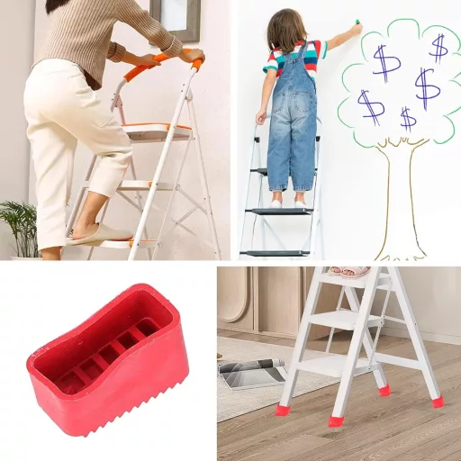 NIYATA Univerzális Létra Csúszásgátló Talp Szett - 4 db Piros Gumi Védőtalp Létrákhoz, Otthoni Munkákhoz, 5,5 x 3,8 x 2,5 cm
