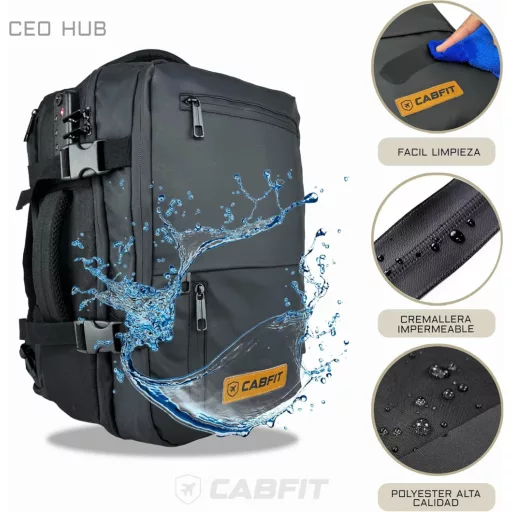 Rucsac de călătorie CabFit 40L, dimensiune cabină Ryanair Vueling, extensibil, negru