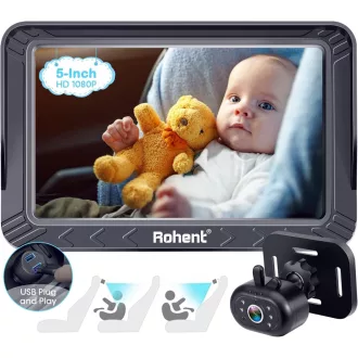   Rohent 5" HD 1080P autós bébikamera éjjellátóval, USB-s, elöl-hátul nézhető
