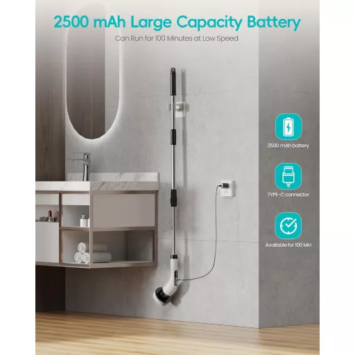 QIUOIO Perie electrică de curățat, reîncărcabilă, pentru baie, terasă, cu funcție de frecare și rotire