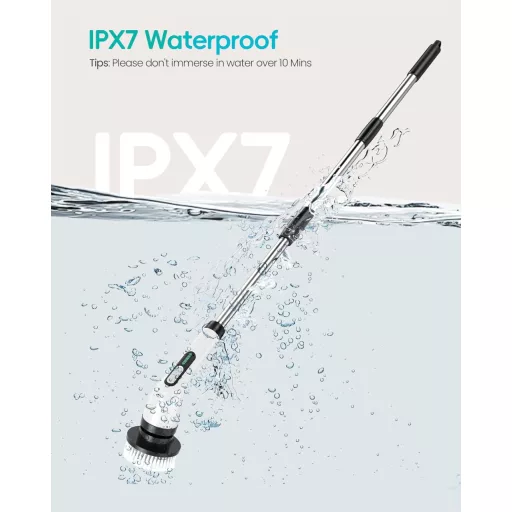 QIUOIO Perie electrică de curățat, reîncărcabilă, pentru baie, terasă, cu funcție de frecare și rotire