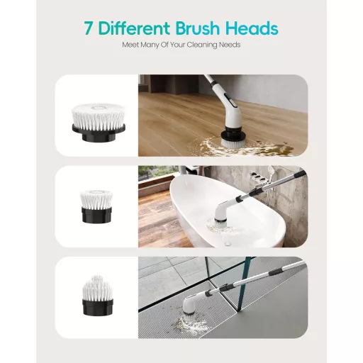 QIUOIO Perie electrică de curățat, reîncărcabilă, pentru baie, terasă, cu funcție de frecare și rotire