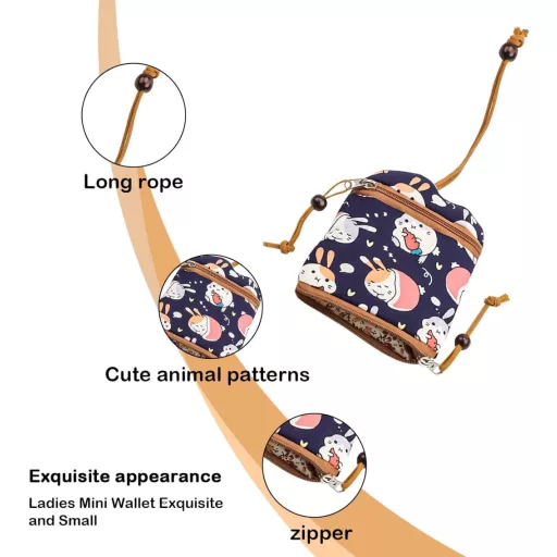 SRJQXH 2 buc Portofel mic de damă 12x10 cm cu breloc, negru, pentru călătorii