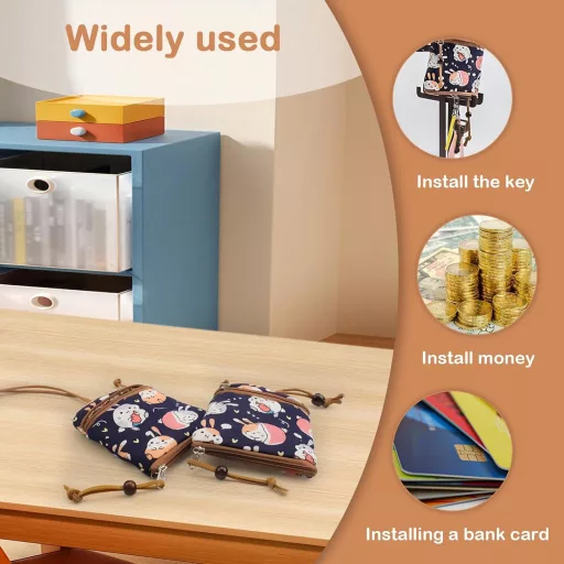 SRJQXH 2 buc Portofel mic de damă 12x10 cm cu breloc, negru, pentru călătorii