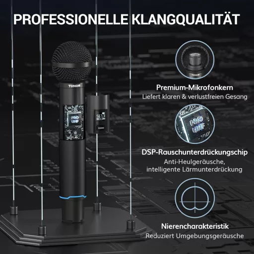 Set Microfoane Wireless Bluetooth TONOR TW720 - Microfoane UHF Metalice Reîncărcabile (2 buc) cu autonomie de 7-9 ore
