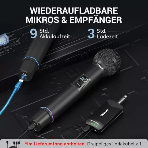 Set Microfoane Wireless Bluetooth TONOR TW720 - Microfoane UHF Metalice Reîncărcabile (2 buc) cu autonomie de 7-9 ore