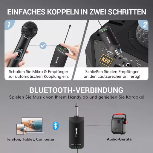 Set Microfoane Wireless Bluetooth TONOR TW720 - Microfoane UHF Metalice Reîncărcabile (2 buc) cu autonomie de 7-9 ore