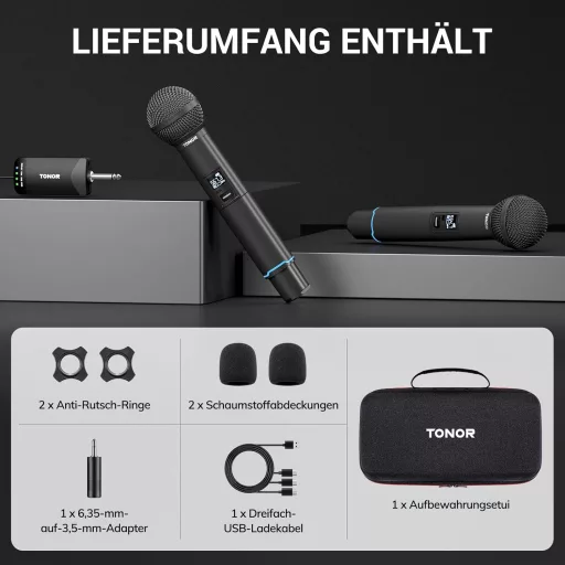 TONOR TW720 Bluetooth Bežični Mikrofonski Set - UHF Metalni Punjivi Mikrofoni (2 kom) 7-9 sati rada