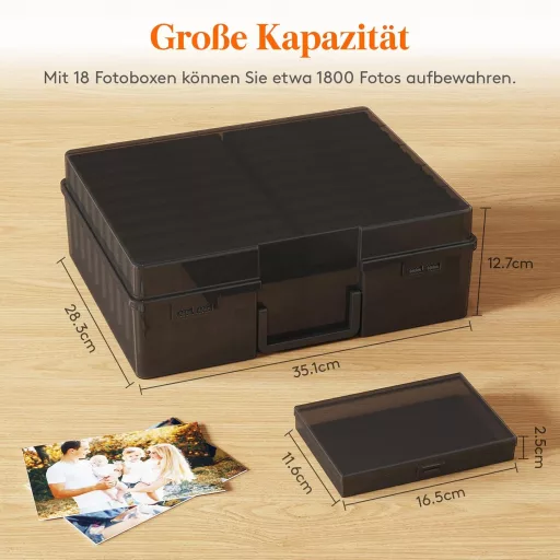 Lifewit Fotótárolódoboz 10,1x15,2cm 18 rekesszel Fekete - 1, Black