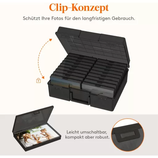 Lifewit Fotótárolódoboz 10,1x15,2cm 18 rekesszel Fekete - 1, Black
