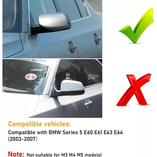 TTCR-II kryt spätného zrkadla pre BMW radu 5 E60 E61 a radu 6 E63 E64, lesklá čierna, 2003 – 2007
