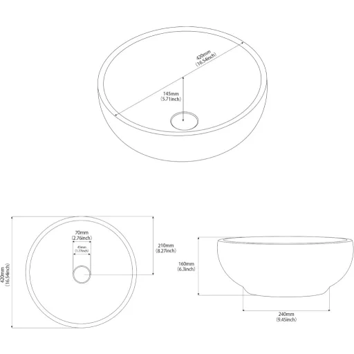 NATURFLAIR Okrugli Keramički Umivaonik 420mm Jazz Bijeli Mramorni Uzorak Za Na Pult