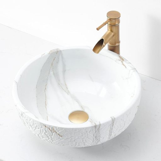 Okrúhle keramické umývadlo na dosku NATURFLAIR 420 mm, mramorový vzhľad Jazz biele