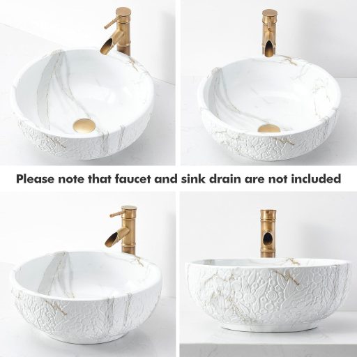 Okrúhle keramické umývadlo na dosku NATURFLAIR 420 mm, mramorový vzhľad Jazz biele