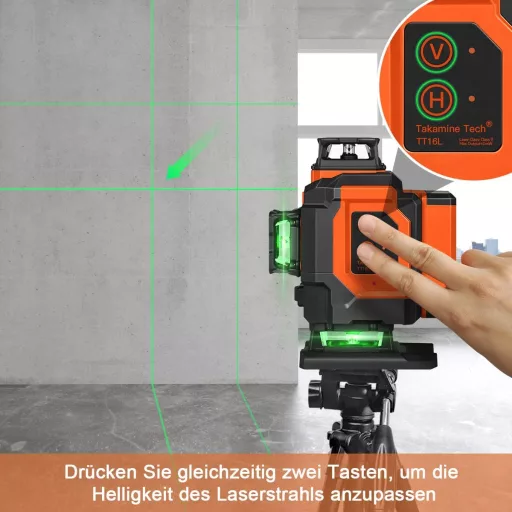 TakamineTech zeleni križni laser - 4x360° samonivelirajući laserski nivelator, 16 linijski građevinski laser, baterija 5200 mAh, upravljanje daljinskim upravljačem.