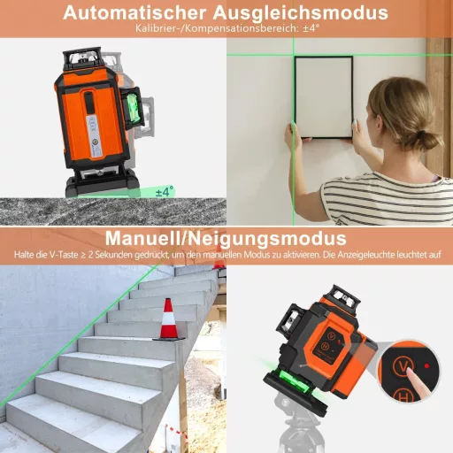 TakamineTech Zöld Keresztvonalas Lézer - 4x360° Önszintező Lézeres Szintező, 16 Vonalas Építési Lézer, 5200 mAh Akkumulátor, Távirányítható,