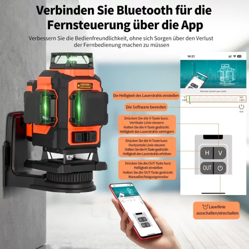 TakamineTech Zöld Keresztvonalas Lézer - 4x360° Önszintező Lézeres Szintező, 16 Vonalas Építési Lézer, 5200 mAh Akkumulátor, Távirányítható,
