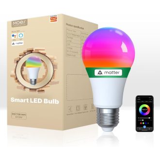   Bec LED Inteligent MOES E27 - WiFi, Compatibil Alexa, Sursă de Lumină RGBCW, 16 Milioane de Culori, Reglare a Luminozității, Sincronizare Muzică, Apple HomeKit, Go