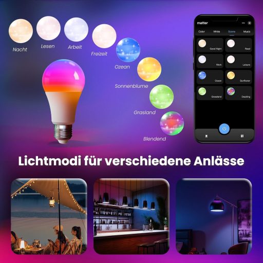 MOES E27 Okos LED Izzó - WiFi Alexa Kompatibilis RGBCW Fényforrás, 16 Millió Szín, Fényerőszabályzás, Zene Szinkronizálás, Apple HomeKit, Go