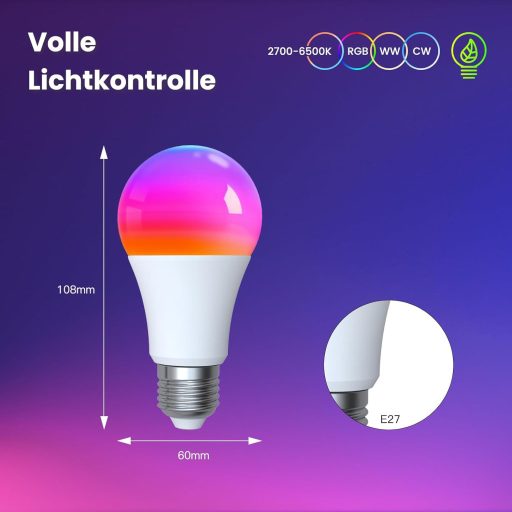 MOES E27 Okos LED Izzó - WiFi Alexa Kompatibilis RGBCW Fényforrás, 16 Millió Szín, Fényerőszabályzás, Zene Szinkronizálás, Apple HomeKit, Go