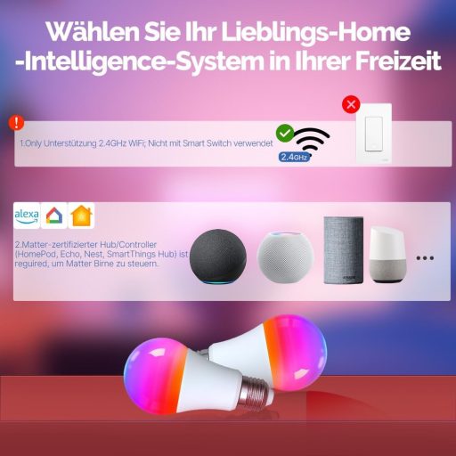 MOES E27 Okos LED Izzó - WiFi Alexa Kompatibilis RGBCW Fényforrás, 16 Millió Szín, Fényerőszabályzás, Zene Szinkronizálás, Apple HomeKit, Go