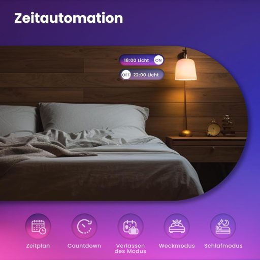 Bec LED Inteligent MOES E27 - WiFi, Compatibil Alexa, Sursă de Lumină RGBCW, 16 Milioane de Culori, Reglare a Luminozității, Sincronizare Muzică, Apple HomeKit, Go