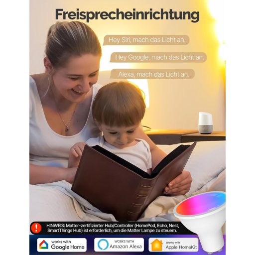 MOES GU10 WiFi Okos LED Izzó - RGB Színváltós, Fényerőszabályozható, 2700K-6500K, Alexa, Google Home és Apple HomeKit Kompatibilis, Zene Szi