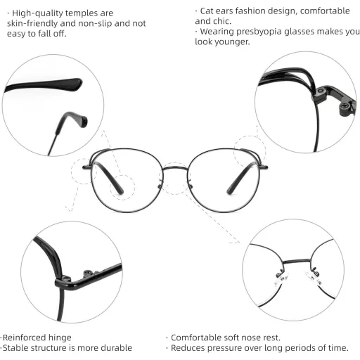 MMOWW Kék Fény Szűrő Olvasószemüveg Unisex Kerek Fém Keret +2.5 Dioptria