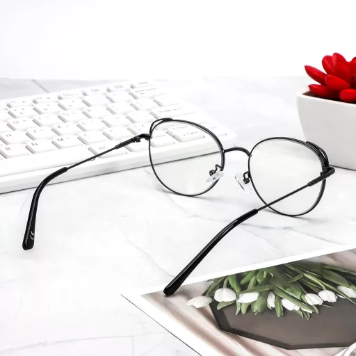 MMOWW Kék Fény Szűrő Olvasószemüveg Unisex Kerek Fém Keret +2.5 Dioptria