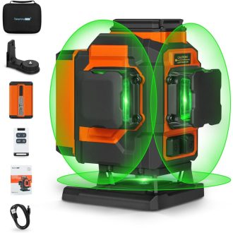   TakamineTech 3x360° Zöld Lézeres Szintező - 12 Vonalas Önbeálló Lézerszintező Távirányítóval, Építkezéshez, Csempézéshez, Type-C Töltéssel