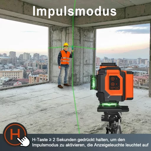 TakamineTech 3x360° Zöld Lézeres Szintező - 12 Vonalas Önbeálló Lézerszintező Távirányítóval, Építkezéshez, Csempézéshez, Type-C Töltéssel