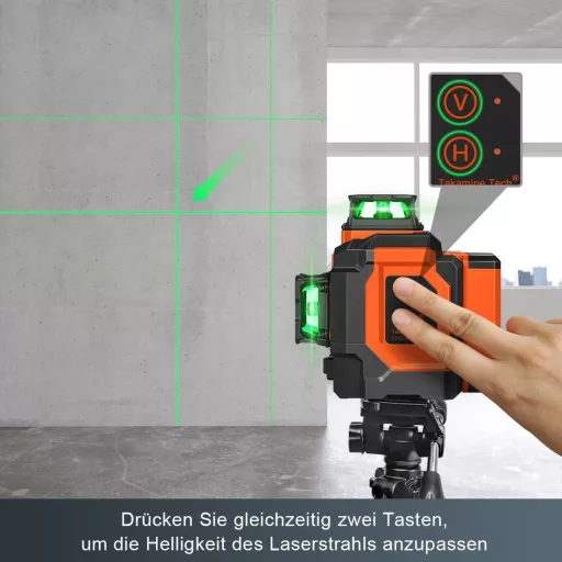 Laser cu Linii în Cruce Verde TakamineTech - Laser Autonivelant 3x360° cu 12 Linii, pentru Construcții, Baterie de 5200 mAh, cu Telecomandă