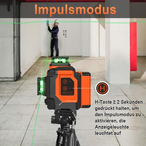 Laser cu Linii în Cruce Verde TakamineTech - Laser Autonivelant 3x360° cu 12 Linii, pentru Construcții, Baterie de 5200 mAh, cu Telecomandă