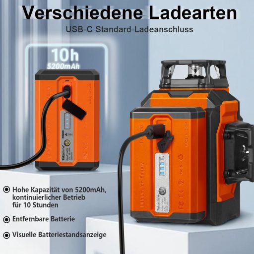Laser cu Linii în Cruce Verde TakamineTech - Laser Autonivelant 3x360° cu 12 Linii, pentru Construcții, Baterie de 5200 mAh, cu Telecomandă