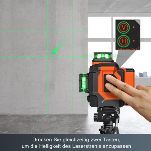 Laser cu Linii în Cruce Verde TakamineTech - Laser Autonivelant 3x360° cu 12 Linii, pentru Construcții, Baterie de 5200 mAh, cu Telecomandă