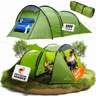  trailvista Tunnelsátor 4 Személyes Vízálló Kemping Sátor Előtérrel - Könnyű Gyors Felállítású Családi Túrasátor UV Védelem