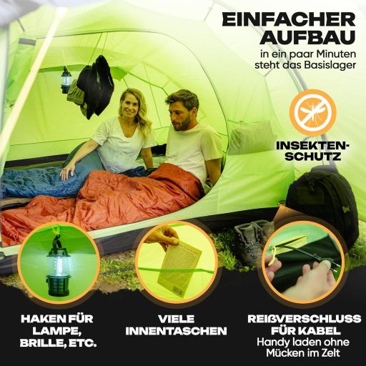 trailvista Tunelový Stan pre 4 Osoby Vodotesný Kempingový Stan s Predsieňou - Ľahký Rýchlo-rozložiteľný Rodinný Turistický Stan s UV Ochranou