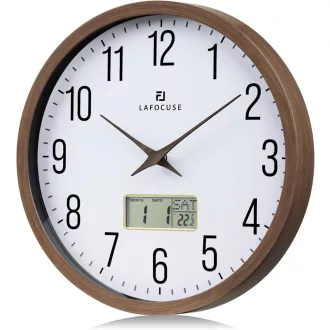  Lafocuse Csendes Falióra Naptárral, LCD Kijelzővel és Hőmérővel, 30 cm