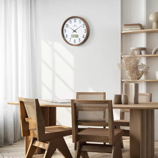 Lafocuse Csendes Falióra Naptárral, LCD Kijelzővel és Hőmérővel, 30 cm