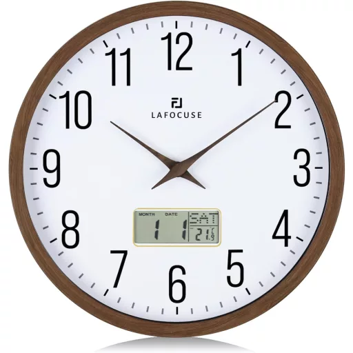 Lafocuse Csendes Falióra Naptárral, LCD Kijelzővel és Hőmérővel, 30 cm