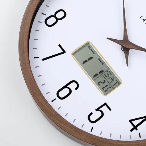Lafocuse Csendes Falióra Naptárral, LCD Kijelzővel és Hőmérővel, 30 cm