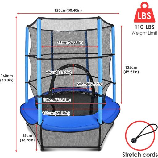 Detská trampolína Maycoly 140 cm s bezpečnostnou sieťou a polstrovanou ochranou