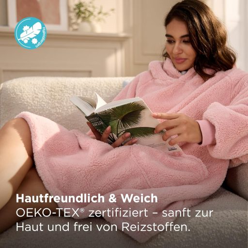 BEDSURE Kapucnis Takaró Ujjal - Puha Meleg Viselhető Takaró Nőknek, Rózsaszín 95x85cm