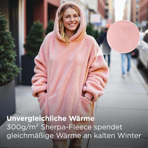 BEDSURE Kapucnis Takaró Ujjal - Puha Meleg Viselhető Takaró Nőknek, Rózsaszín 95x85cm