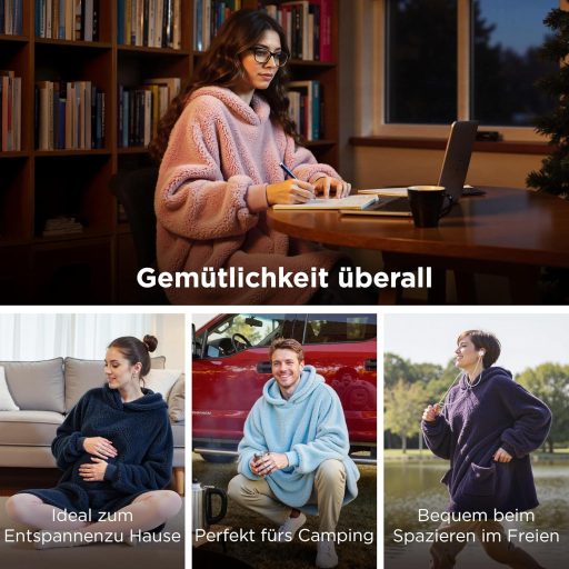 BEDSURE Kapucnis Takaró Ujjal - Puha Meleg Viselhető Takaró Nőknek, Rózsaszín 95x85cm