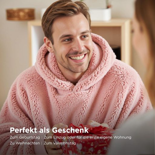 BEDSURE Kapucnis Takaró Ujjal - Puha Meleg Viselhető Takaró Nőknek, Rózsaszín 95x85cm