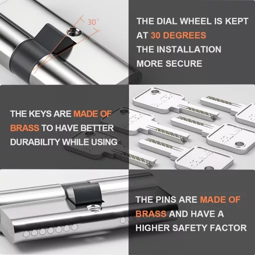 Bwintech Cilindru Euro 30/30 mm, 60 mm cu cheie, rezistent la găurire și picking