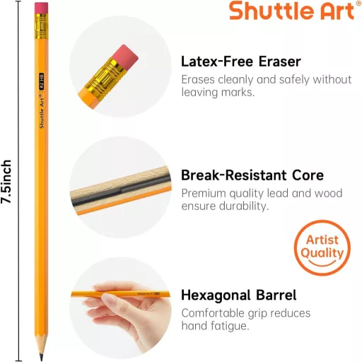 Shuttle Art HB Ceruza 180 db Előhegyezett Sárga Grafitceruza Radírral Bulk Csomag